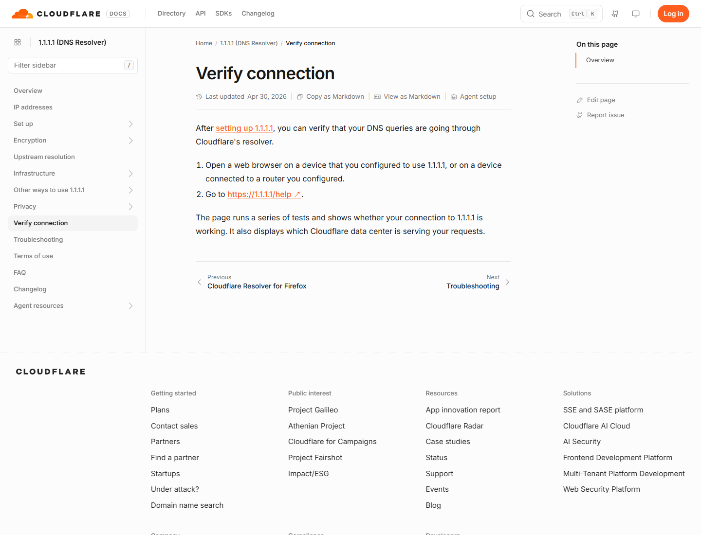 Cloudflare 1.1.1.1 连接信息检查页截图